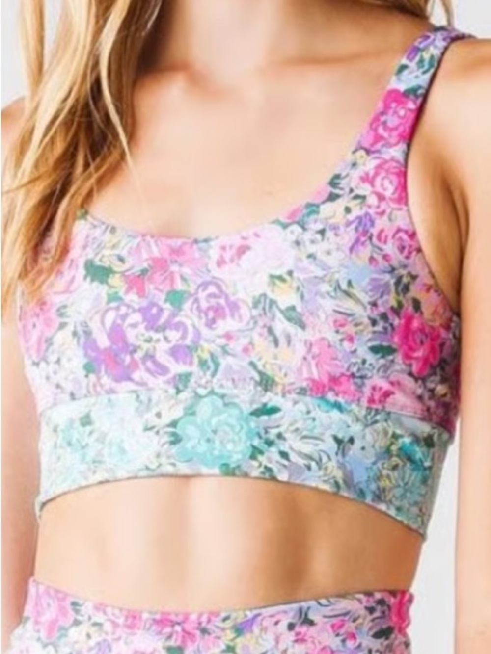 Beach Riot Floral Sports Bra in Pink & Mint Green